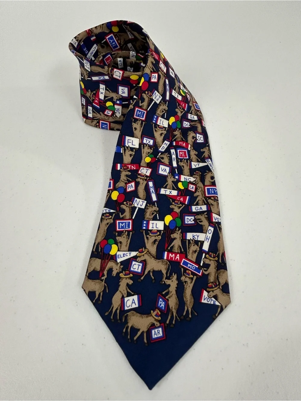Alynn Necktie Vintage Democrats 1990s Democrat States Donkey 100% Silk